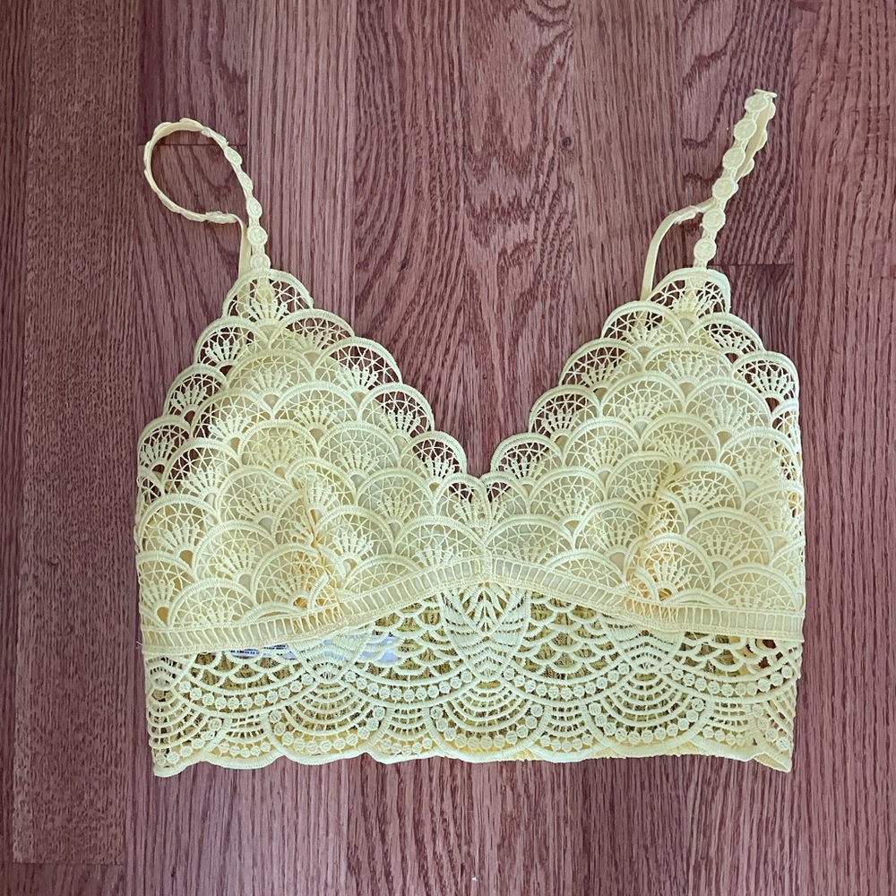 Free people bright yellow crochet cropped top